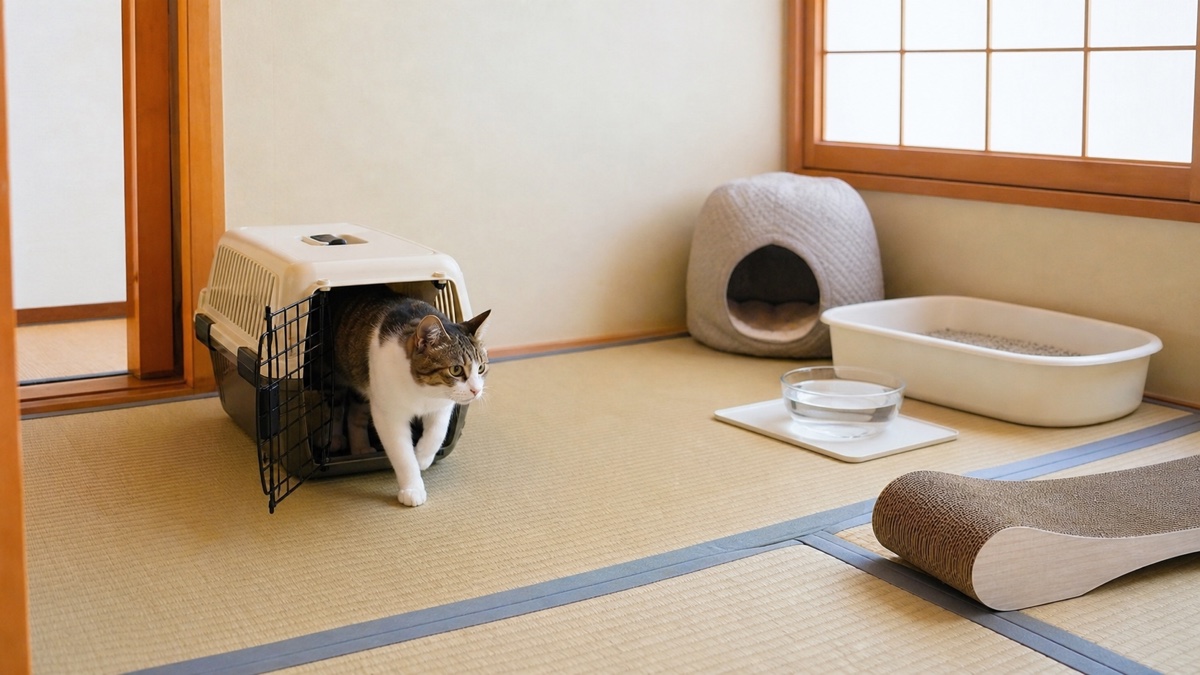 保護猫を迎えるために整えた安全な和室のイメージ