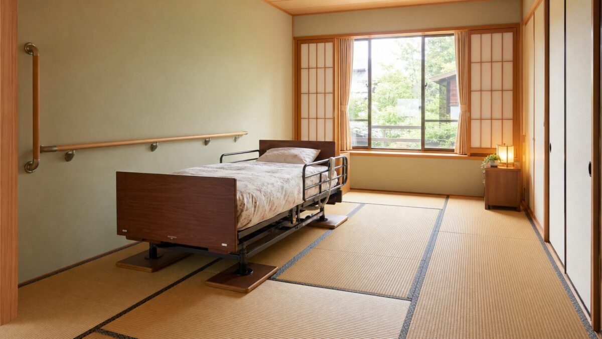 介護ベッドと安全な動線を整えた畳の和室